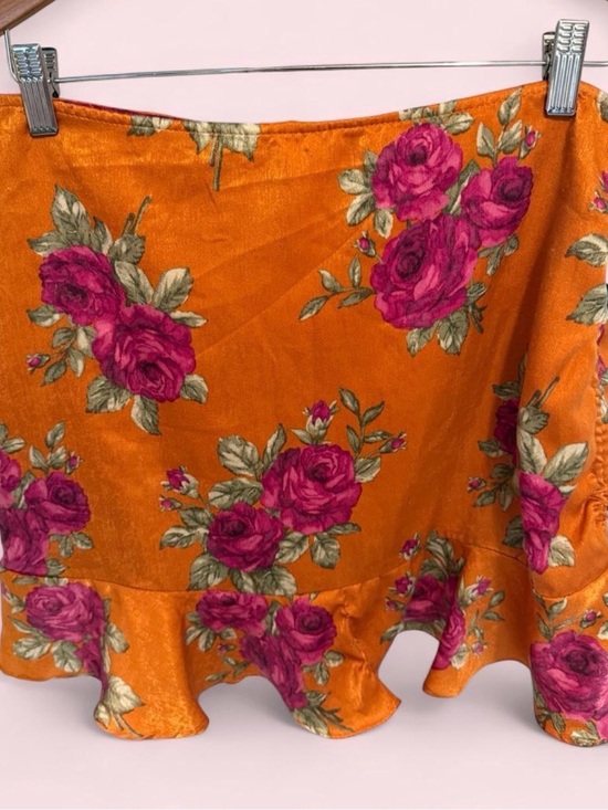 Forever 21 Dresses & Skirts - Forever 21 Orange Satin Mini Skirt with Pink Rose Print